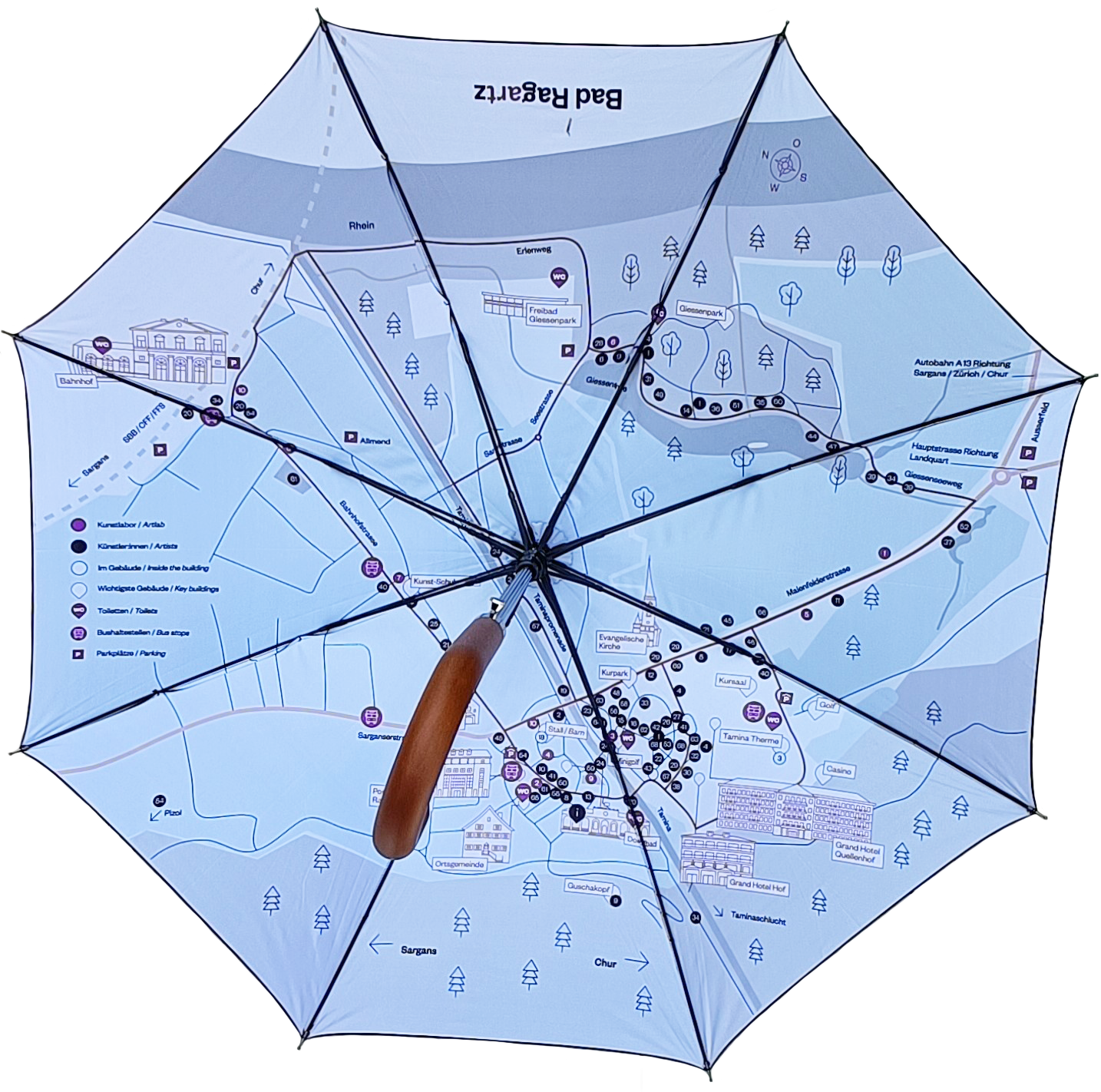 Fertiger Stadtplan-Regenschirm für Bad Ragartz – Kundenprojekt mootiv
